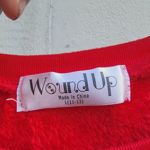 Wound Up Sweatshirt Christmas Fuzzy Naughty Is The New Nice Red Holiday L (11-13 - Picture 3 of 3
